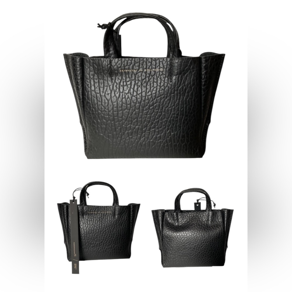 Ampersand As Apostrophe Leather Black Buffalo Micro Tote Crossbody - Picture 2 of 5